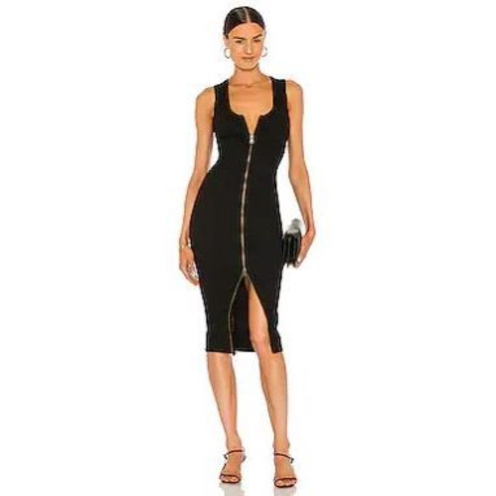 Allsaints Alicia black sleeveless zipper front ribbed midi dress